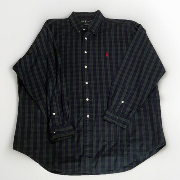Ralph Lauren Yarmouth 100% Cotton Blue Green Plaid Button-Down sz 17.5-35 - Picture 1 of 10